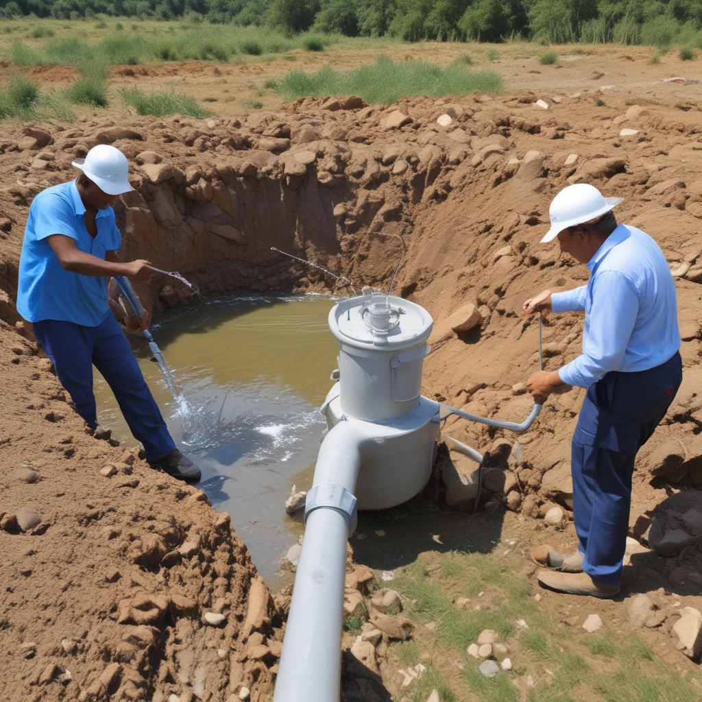 Solar-powered water pump installed in a sunny rural Haitian area.